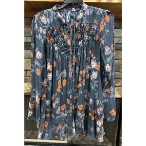 Women’s FREE PEOPLE Pebble Crepe So Fine Smocked Tunic Shirt Size XS *D1